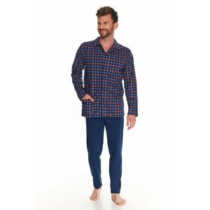 Pánské pyžamo s knoflíky Richard modré káro M
