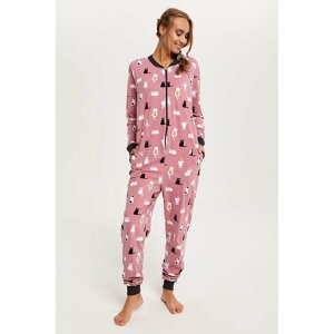 Dámský pyžamový overal Bami růžový s kočkami S