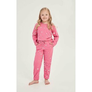 Zateplené dívčí pyžamo Erika růžové s hvězdičkami 140