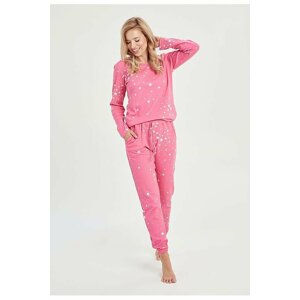 Dámské pyžam Erika růžové s hvězdičkami XL