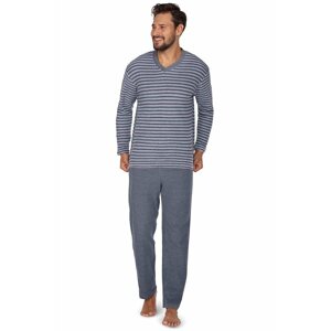 Pánské froté pyžamo Alex modré s proužky XL