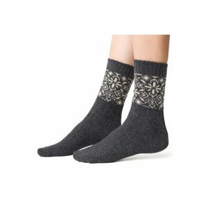 Ponožky s vlnou 093 šedé norský vzor 35/37