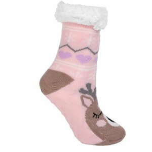 Dětské zateplené ponožky Reindeer růžové s nopky 31/34