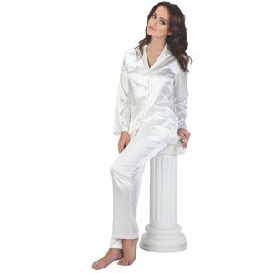 Dámské bílé saténové pyžamo Classic dlouhé XL