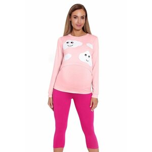 Kojicí a těhotenské pyžamo Melany růžové s obláčky XXL