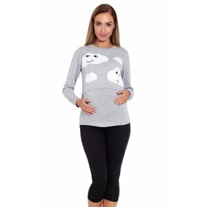 Kojící a těhotenské pyžamo Melany šedé s obláčky XXL