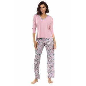 Dámské pyžamo Delisa světle růžové s květinami 3XL
