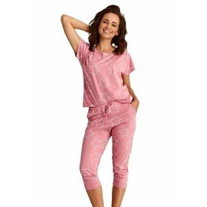 Dámské pyžamo Oksa růžové s hvězdami XL