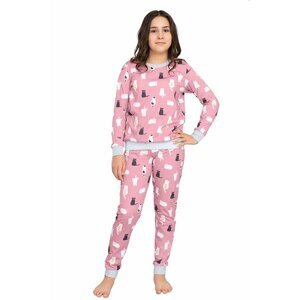 Dívčí pyžamo Bami růžové s kočkami 110/116