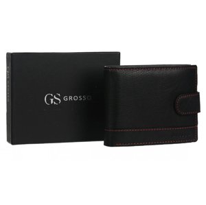 Kožená černá pánská peněženka se zápinkou a červenou nití v krabičce GROSSO