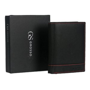 Kožená černá pánská peněženka s červenou nití v krabičce GROSSO