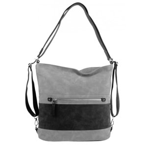 Velká dámská kabelka přes rameno / batoh světle šedá / černá