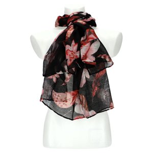 Dámský letní barevný šátek v motivu květů 180x70 cm černá