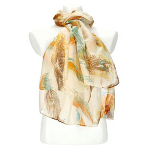 Dámský letní barevný šátek v motivu pírek 188x71 cm latté