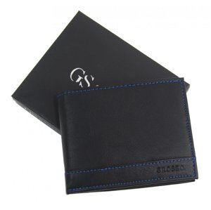 Kožená černá pánská peněženka s modrou nití v krabičce GROSSO