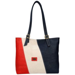 Korková dámská kabelka přes rameno červeno-béžovo-modrá