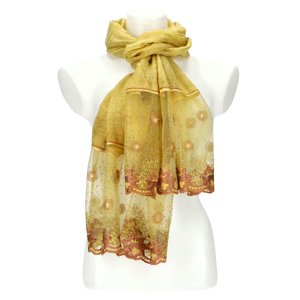 Dámský letní barevný šátek 200x70 cm hořčicová žlutá