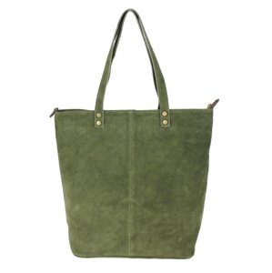Kožená velká khaki zelená broušená praktická dámská kabelka