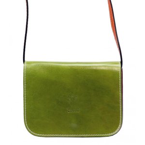 Kožená malá dámská crossbody kabelka olivová zelená s červeným páskem
