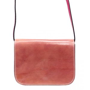 Kožená malá dámská crossbody kabelka růžovo-oranžová