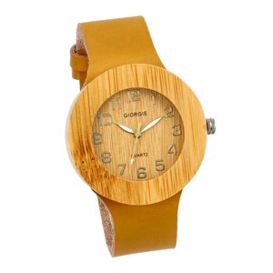 Dřevěné přírodní dámské hodinky s koženým řemínkem Giorgie MUL046
