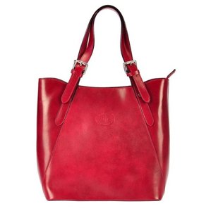 Velká červená kožená dámská kabelka přes rameno