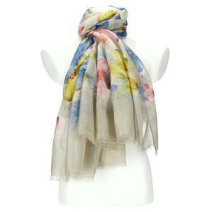 Letní dámský šátek v motivu květů 190x90 cm béžová