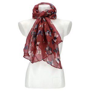 Dámský letní barevný šátek s motýlky 174x69 cm purpurově červená
