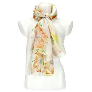 Letní dámský barevný šátek v motivu květů 180x71 cm béžová