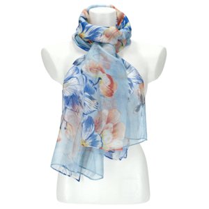 Letní dámský barevný šátek v motivu květů 180x71 cm modrá
