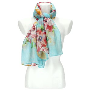 Letní dámský barevný šátek v motivu květů 180x71 cm světle modrá