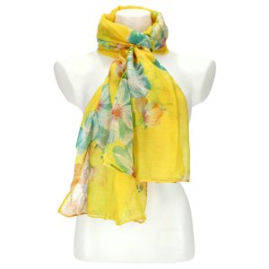Letní dámský barevný šátek v motivu květů 180x71 cm žlutá