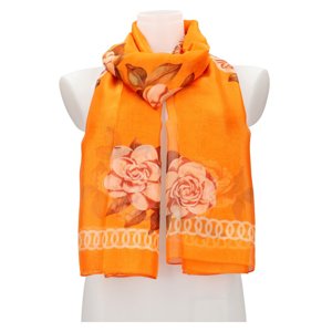Dámský letní šátek / šála 179x100 cm oranžový s květy