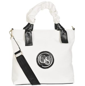 Větší moderní bílá dámská kabelka s ozdobnými ručkami S681 GROSSO