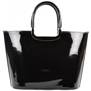 Luxusní kabelka černá lakovaná S7 stříbrné kování GROSSO