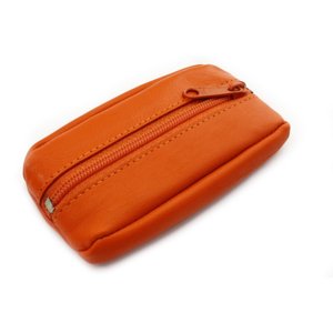 Oranžová kožená klíčenka se zipovou kapsou 619-2418-84